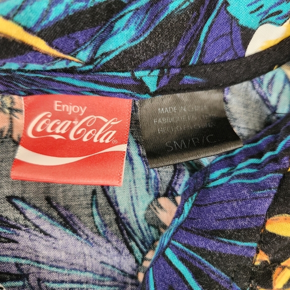Coca-Cola Hawaiian Tropical Shirt Mens L Bright Hibiscus Floral Summer Beach VTG - Picture 4 of 9